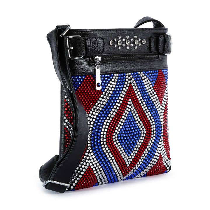 Patriotic Rhinestone Design Crossbody Sling for wholesale by Handbag Factory Corp