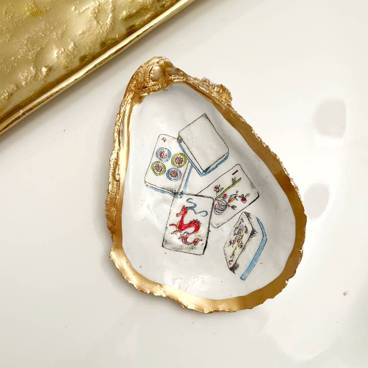 Oyster Ring Dish - Mah jong for wholesale by The Painted Pearl