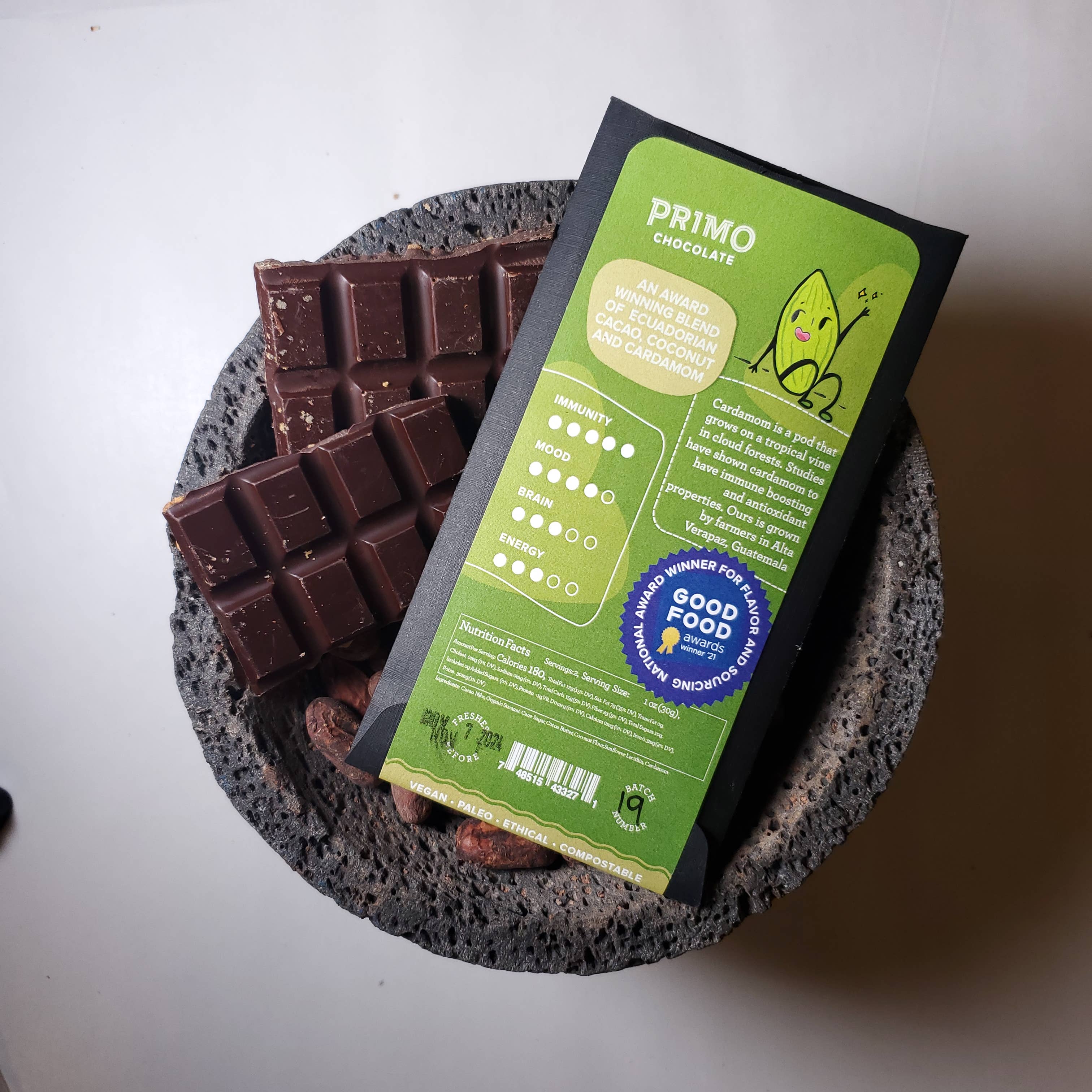 PRIMO BOTANICA CHOCOLATE - Wholesale Chocolate Bar - CARDAMOM + COCONUT MILK CHOCOLATE1