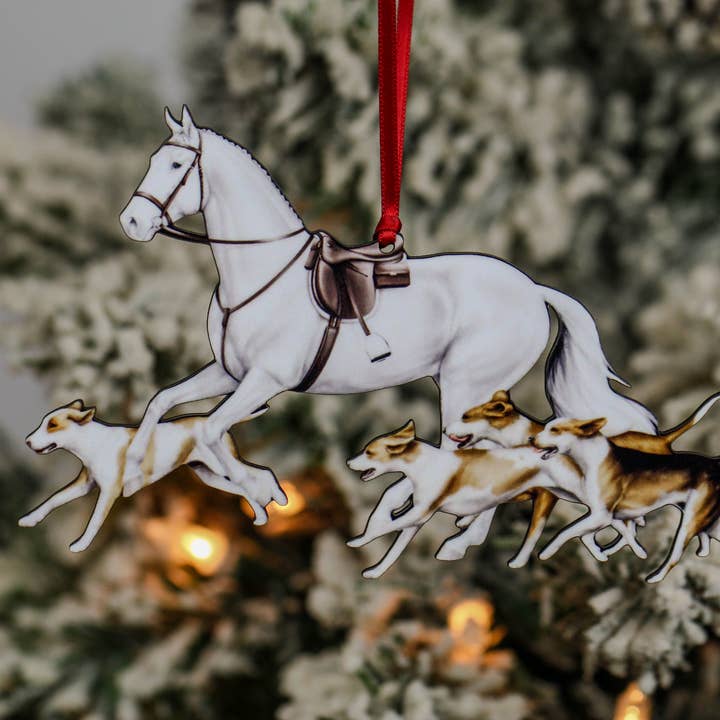Lt. Gray Fox Hunter Horse & Hound Field Hunter Ornament II for wholesale by Classy Equine