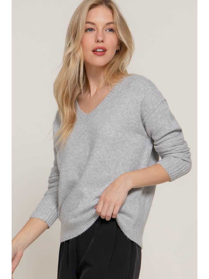 Active Basic | Active USA - Wholesale Knit Sweater - Women's - Long Sleeve V-Neck Raised Seam Detail Sweater