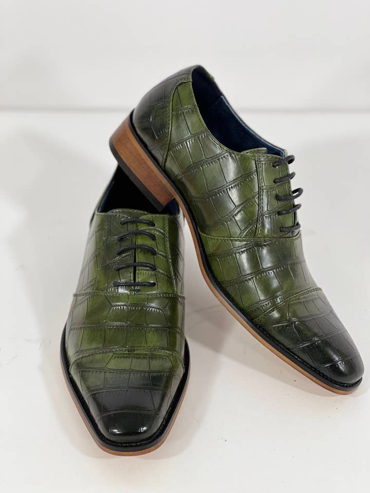 Mens Formal Tuxedo Wedding Dress Shoe Lace Up Croco Cap Toe for wholesale by Milan Shoes