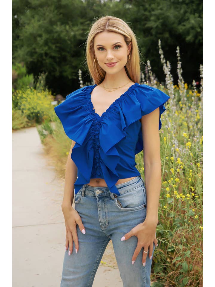 Strut & Bolt - Wholesale Blouse - Women's - Ruffle Detail Poplin Sleeveless Top
