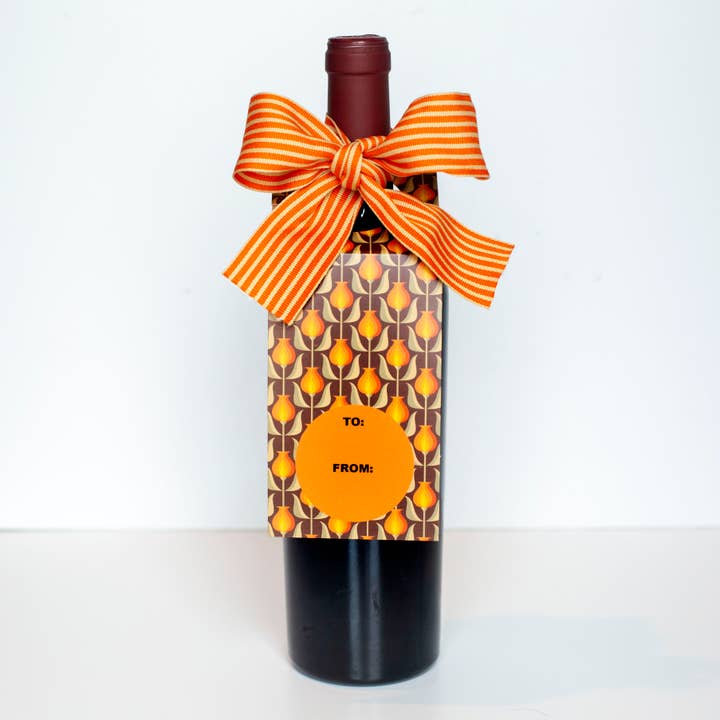 Etiqueta de Vino de Otoño de Acción de Gracias con Flores Retro Marrones y Naranjas para venta al por mayor de Mod Lounge Paper Company