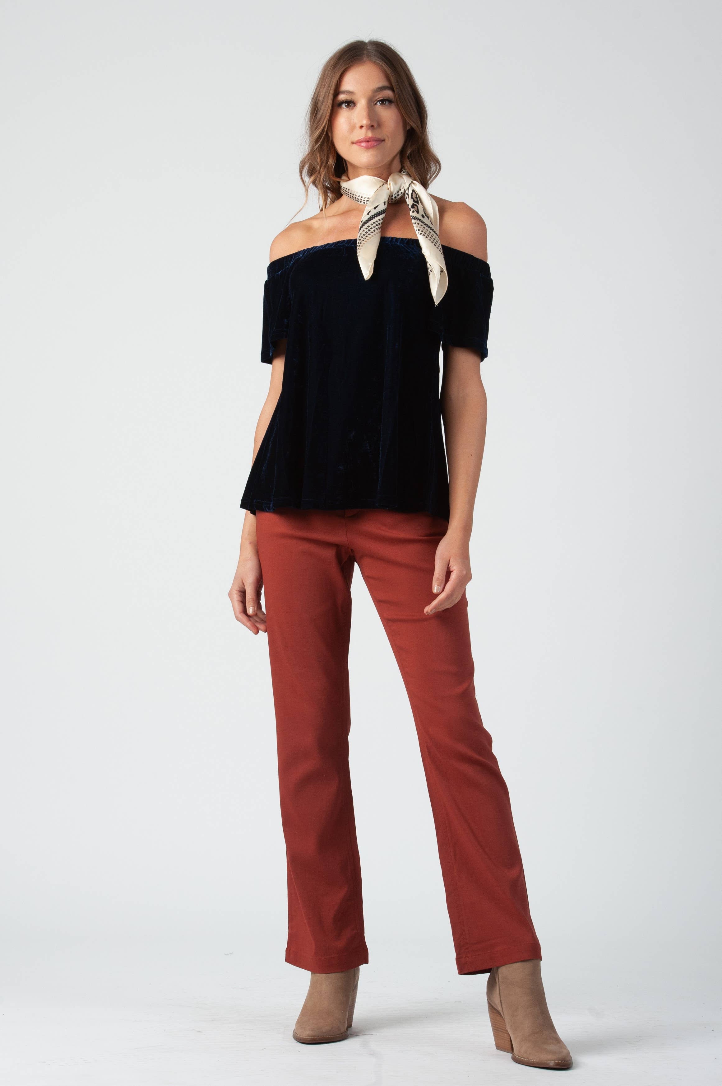 Lucca Couture - Wholesale Blouse - Women's - Velvet Short Sleeve Off the Shoulder Top0