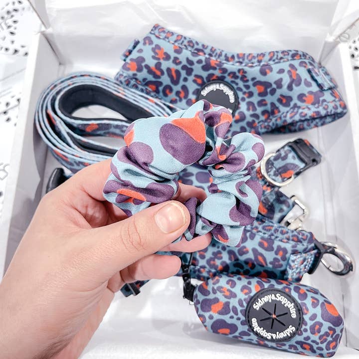 Navy Leopard Print 'Wild Willow' Hair Scrunchie for wholesale by Sidney and Sapphire