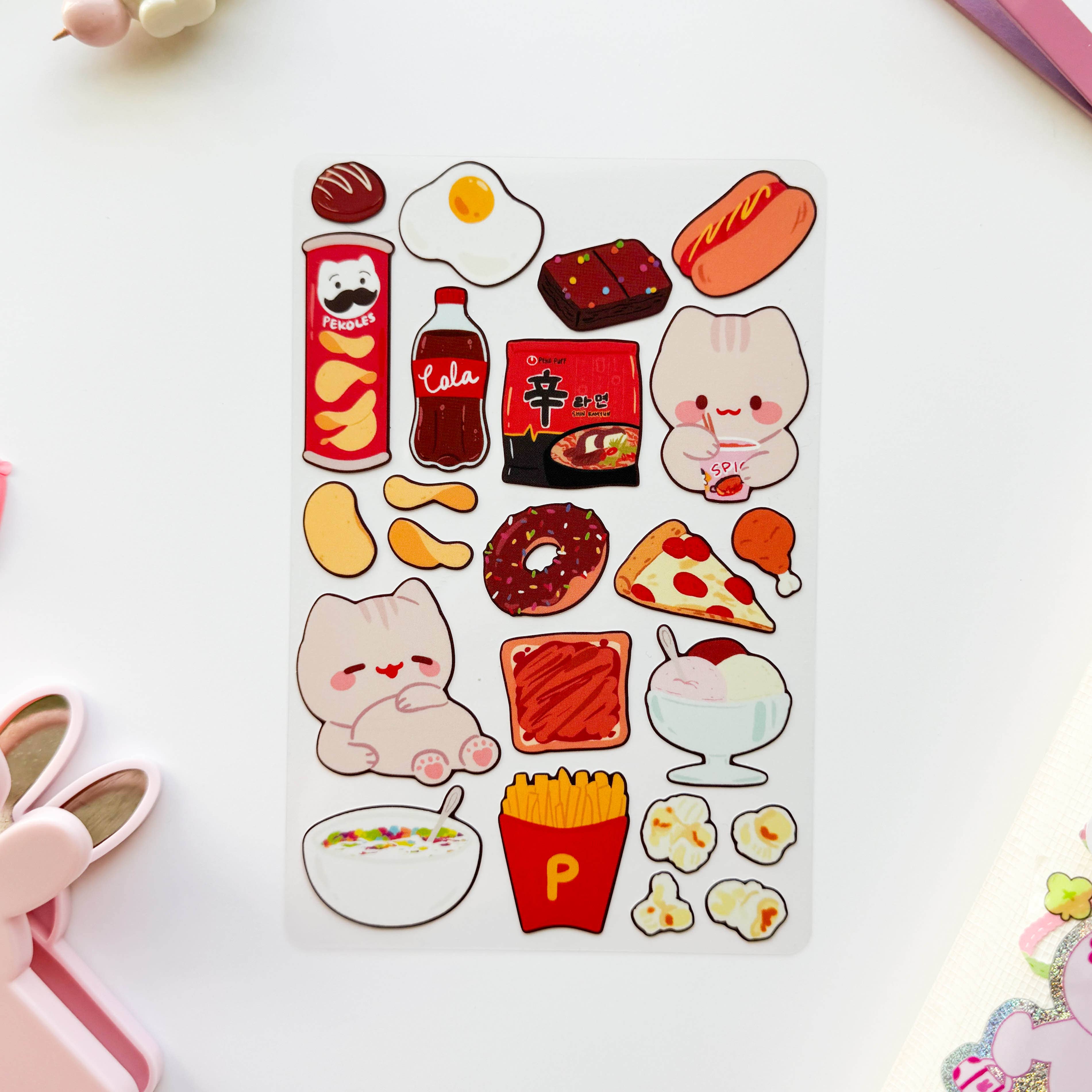 PekoPuff - Wholesale Sticker - Late Night Snack Matte Waterproof Deco Sticker Sheet1