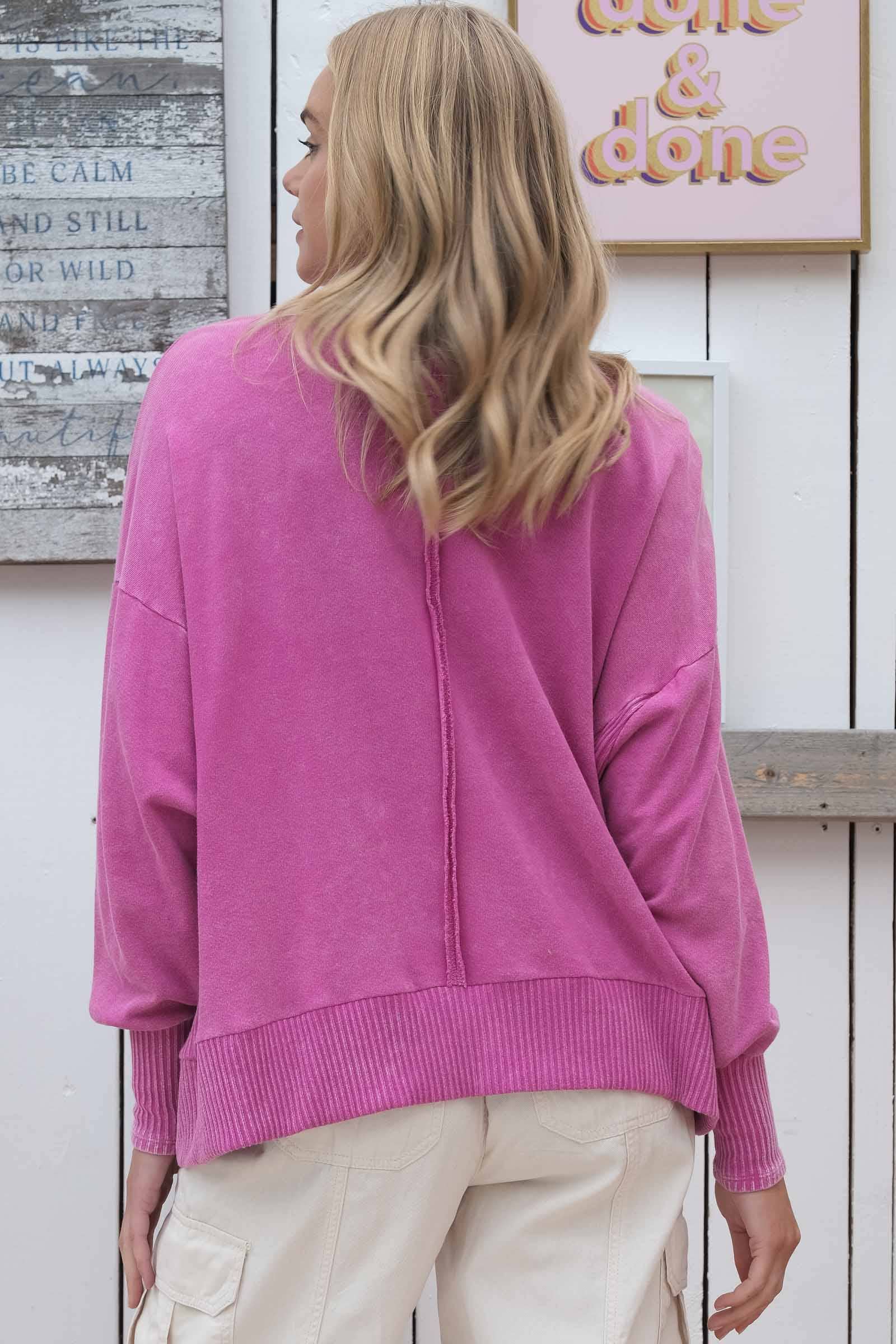 Magenta Plus Garment-dyed oversized top with a front pocket-PLT9681 for wholesale on Faire5