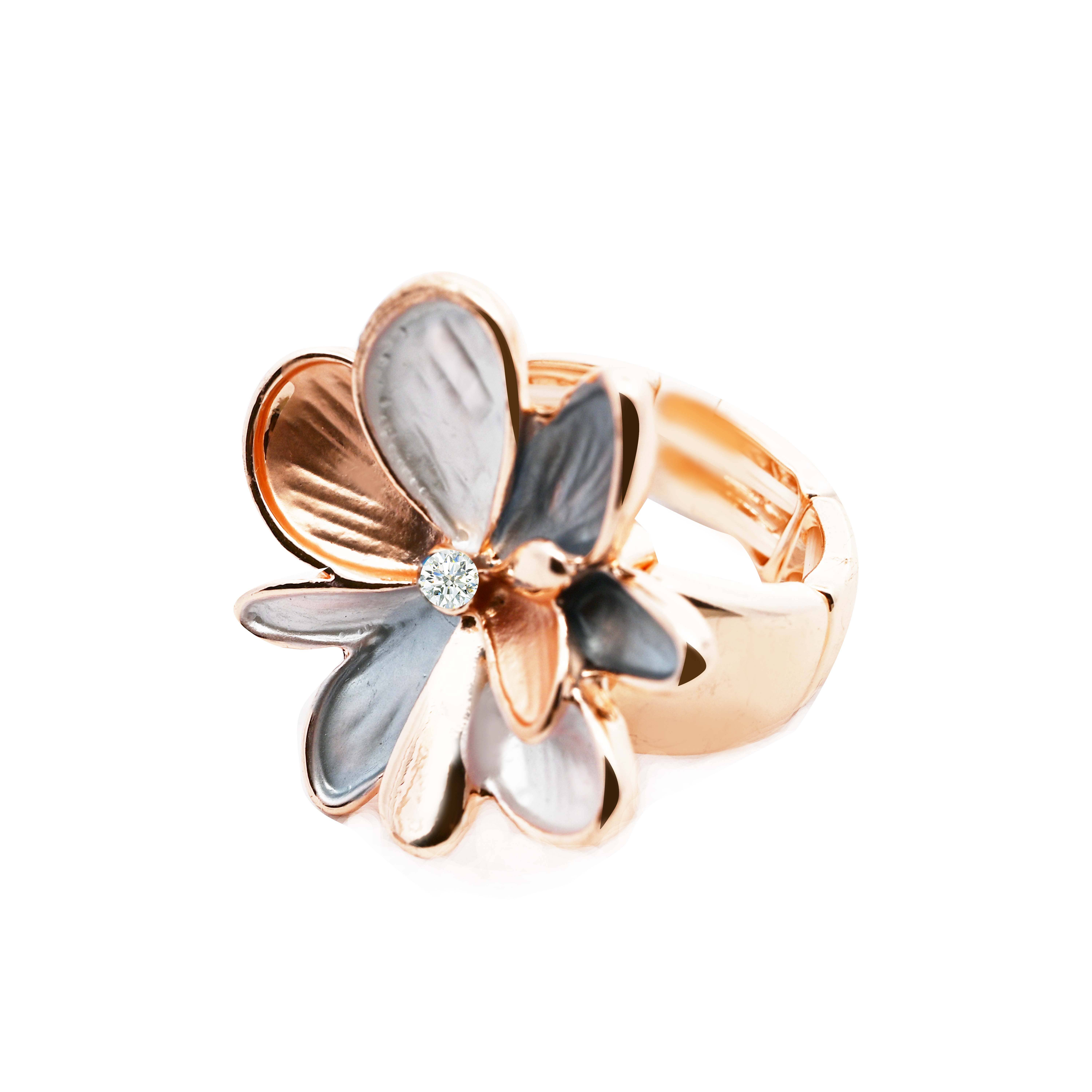 AMORINO SRL - Wholesale Cocktail/Statement Ring - ENAMELED FLOWER ELASTIC RING - SW24464A1771