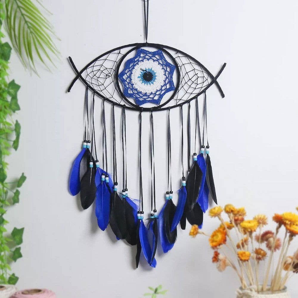Guzel Handcrafts – Großhandel Traumfänger – Großer Wandbehang Traumfänger mit bösem Blick Nazar Boncuk Mal De Ojo und Federn, Moderner Boho-Stil Wohnkultur – Schneller Versand!2