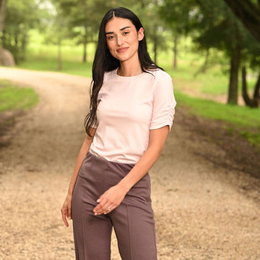 Sugar Bee Clothing - Wholesale T-Shirt - Women's - Fall Clothing - Josie 3/4 Ruched Top - Pink0