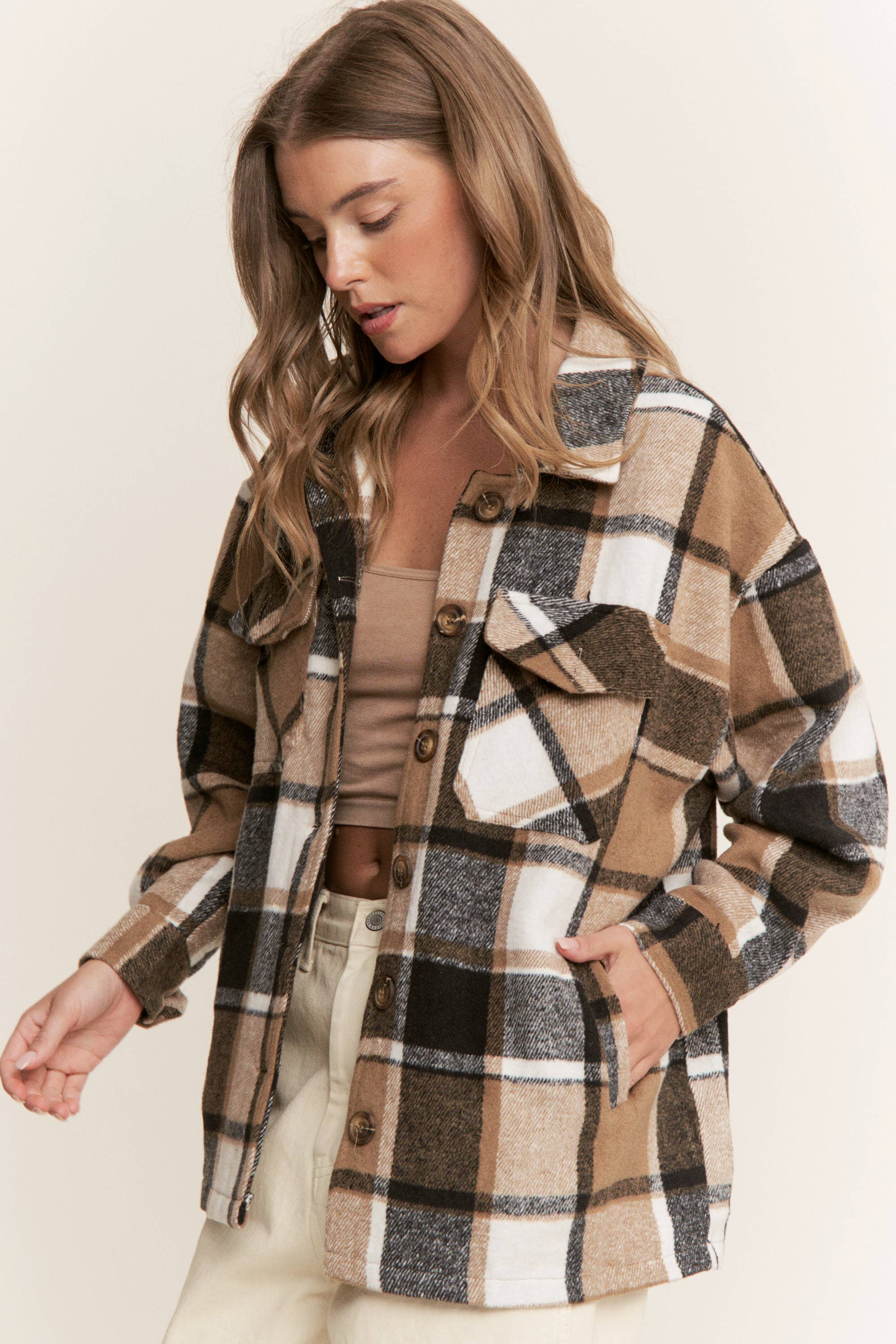 Sweet Generis - Wholesale Shirt Jacket/Shacket - Women's - FUZZY PLAID BUTTON DOWN FLANNEL SHIRT JACKET8