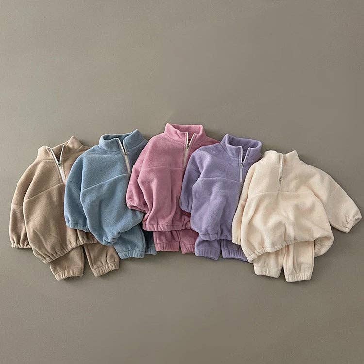 MyKids-USA® - Vendita all'ingrosso Completino - Neonati - Set di maglioni in pile a tinta unita a doppia faccia con collo alto per neonati4