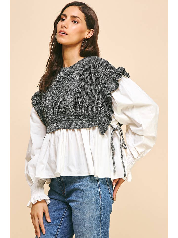 PINCH - Wholesale Blouse - Women's - WOVEN KNIT COMBO BLOUSE - 4974T12