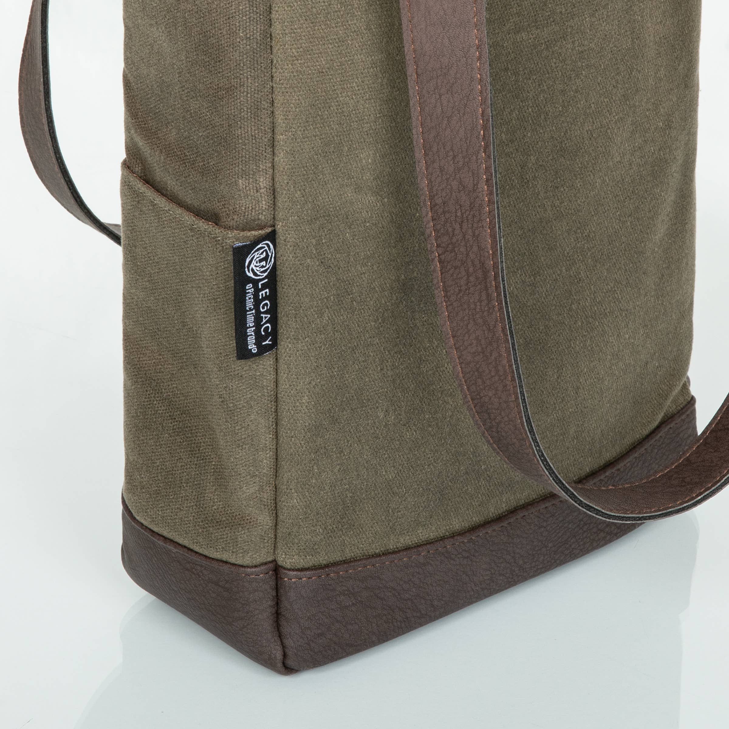 Khaki Green with Beige Accents 2 Bottle Insulated Wine Cooler Tote Bag - Distressed Canvas for wholesale on Faire11