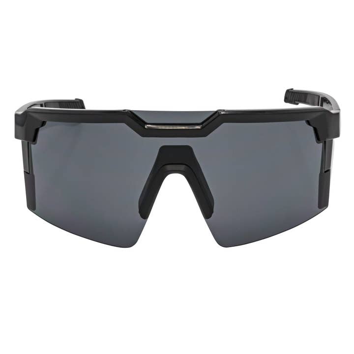 HITECH - Large Futuristic Rimless Shield Sunglasses Black Smoke Lens for wholesale by Morspecs