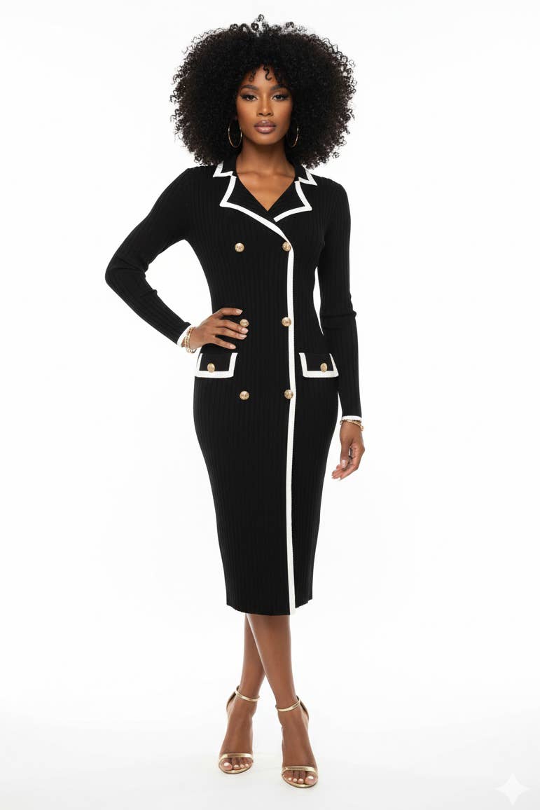 5besties inc – Vestido - Mulher por atacado – VESTIDO DE MALHA COM CONTRASTE0