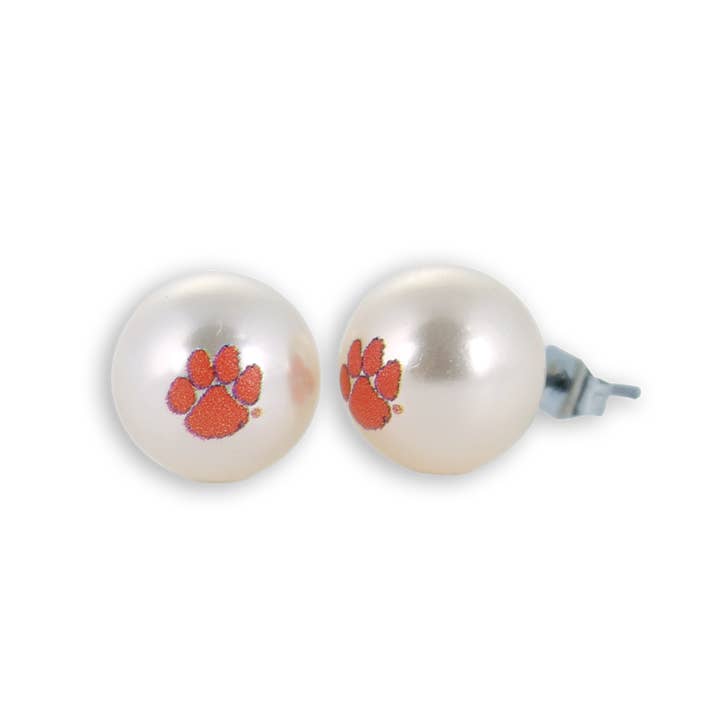Seasons Jewelry – Großhandel Ohrstecker – Clemson Logo Perlenohrstecker1