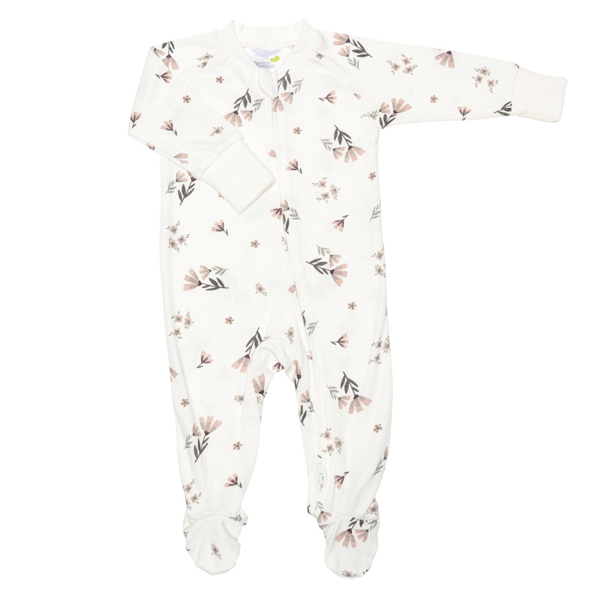 Perlimpinpin - Vente Grenouillère – bébé - Pyjama en bambou pour bébé - Fleurs aquarelle0