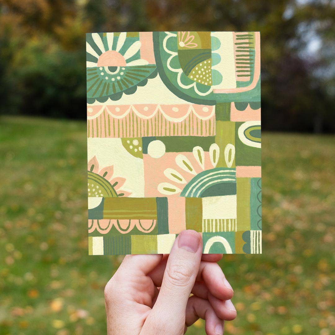 Natalie Adams Studio - Wholesale Everyday Greeting Card - Green Floral Geo A2 Everyday Greeting Card on Recycled Paper1