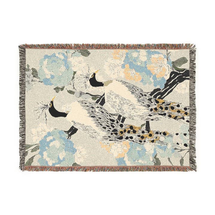 Peacock Garden – Elegant Floral Woven Blanket for wholesale by Maia Homes