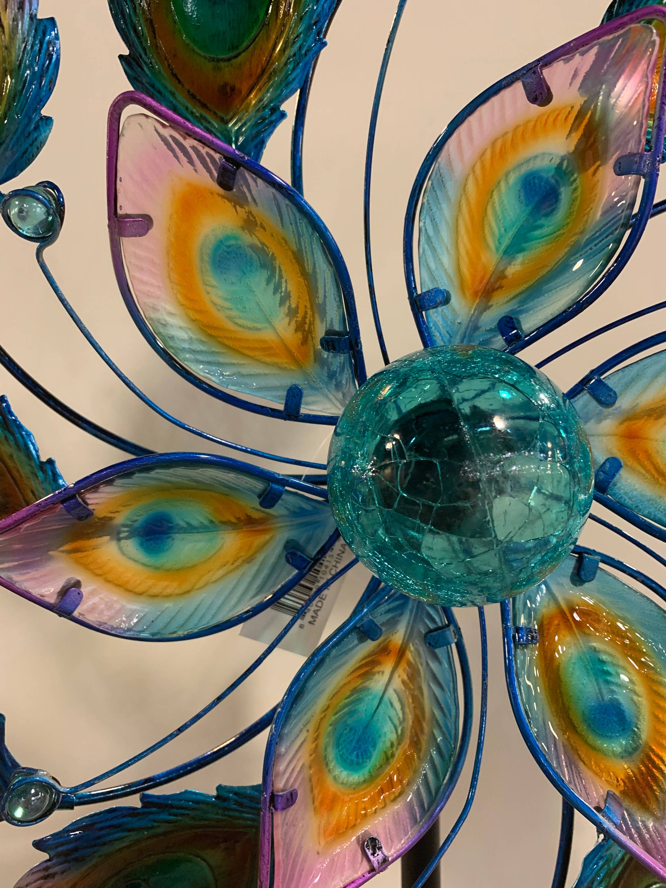 Continental Art Center - Wholesale Wind Spinner - Metal Kinetic Peacock Feathers Wind Spinner Stake2