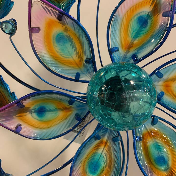 Continental Art Center - Wholesale Wind Spinner - Metal Kinetic Peacock Feathers Wind Spinner Stake2