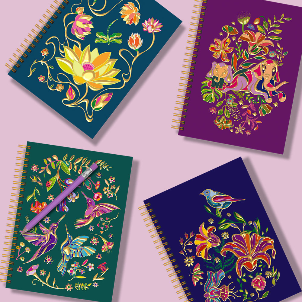 Oditti - Wholesale Notebook - Gold Foil Floral Bird A5 Notebook4