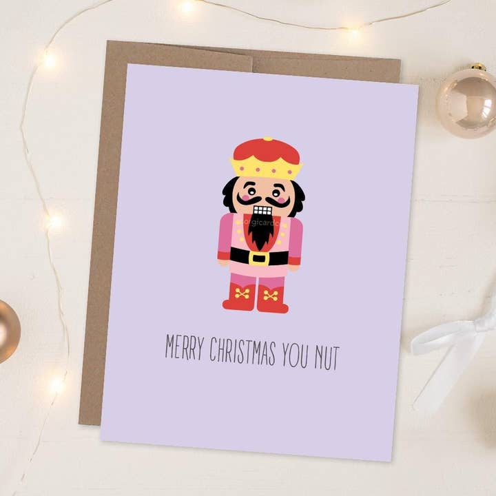 Funny Nutcracker Christmas Card - Holiday Pun Greeting Card for wholesale by corgicardco