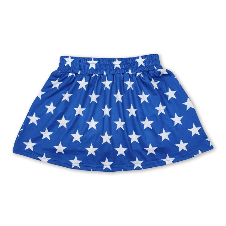 Blue stars red stripe kids girls 4th of july skirt for wholesale by Yawoo Garments