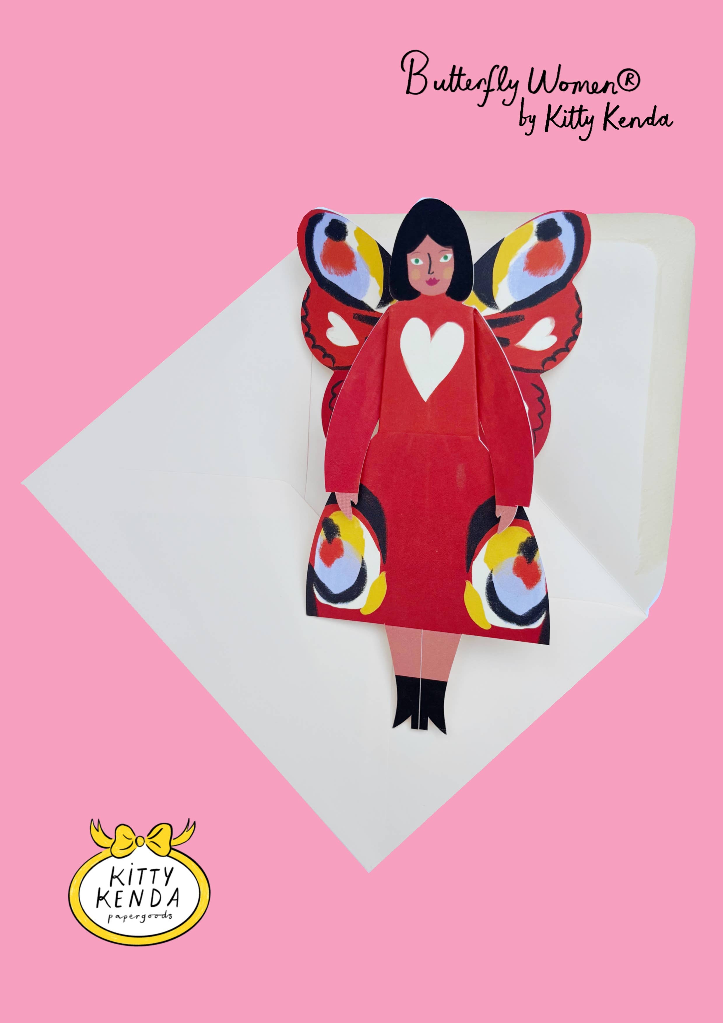 Kitty Kenda Papergoods – Engroshandel Hverdagshilsen kort – Butterfly Woman siddekort - påfugl5