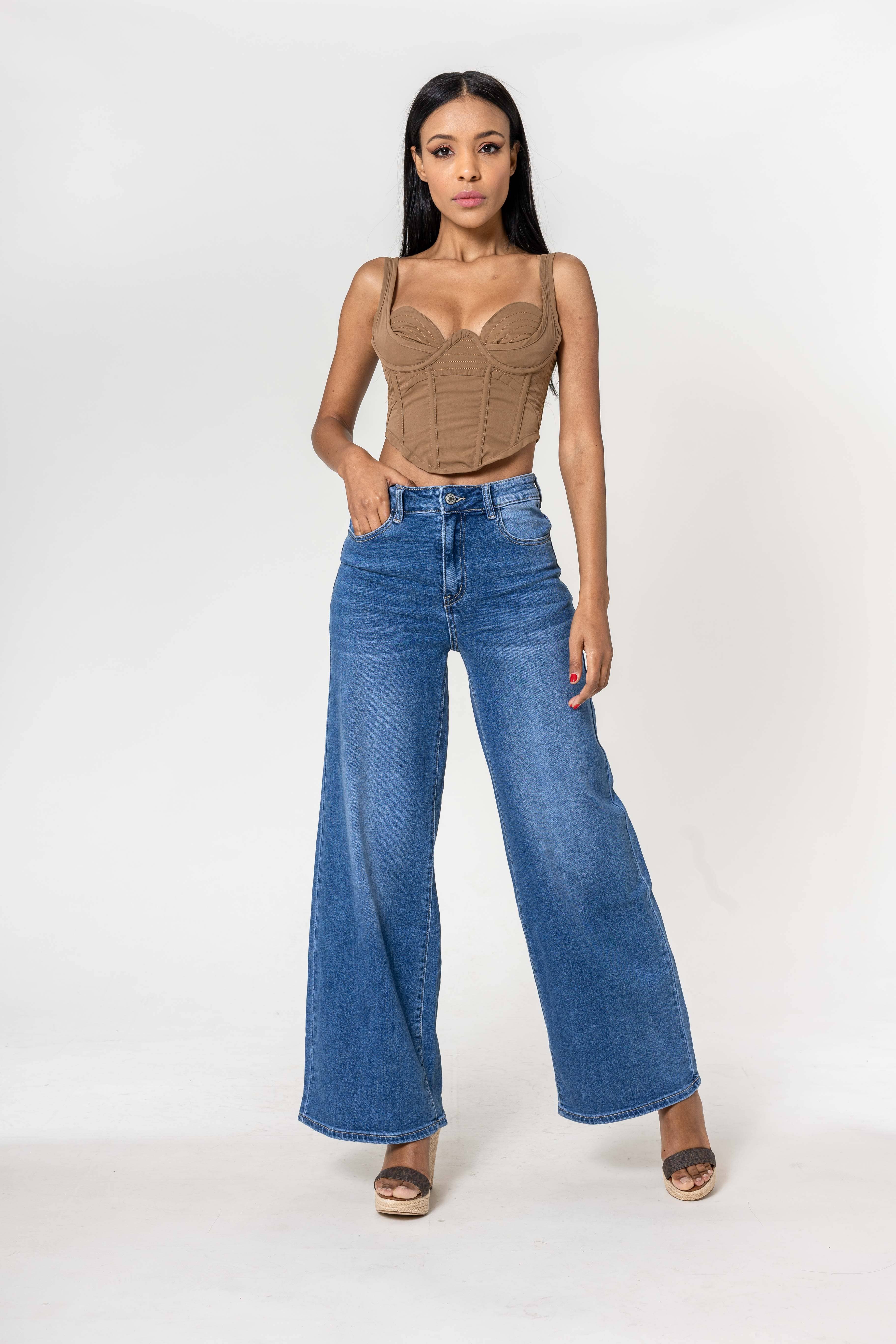 Nina Carter - Vente Jean – femme - Nina Carter super WIDE LEG taille haute stretch YY3009