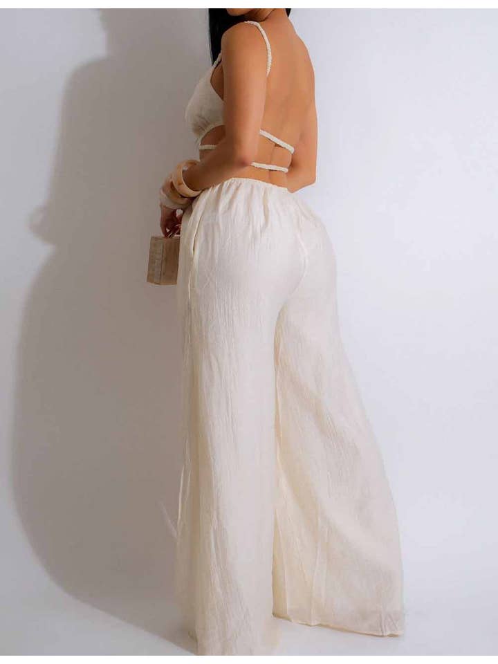 Sweetkama - Wholesale Jumpsuit - Women's - Ladies Solid Color Stripe Shoulder Backless Jumpsuit1