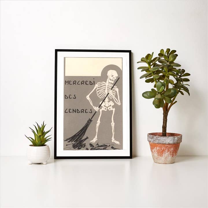 Found Image Press - Vente Affiche d'art - Impression d'art RG-160 Squelette Balayant, Mercredi des Cendres