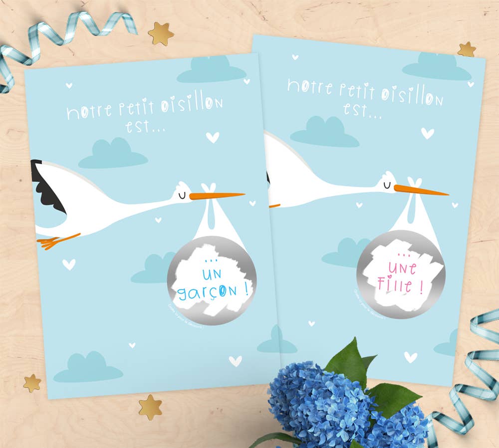 Mimosa Chroma - Wholesale Baby Card - Scratch card announces baby's gender - stork0