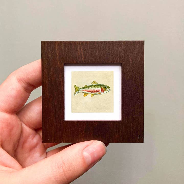 Mick's Art Goods - Wholesale Art Print - Mini 1" Rainbow Trout Tiny Watercolor Framed Art Print3