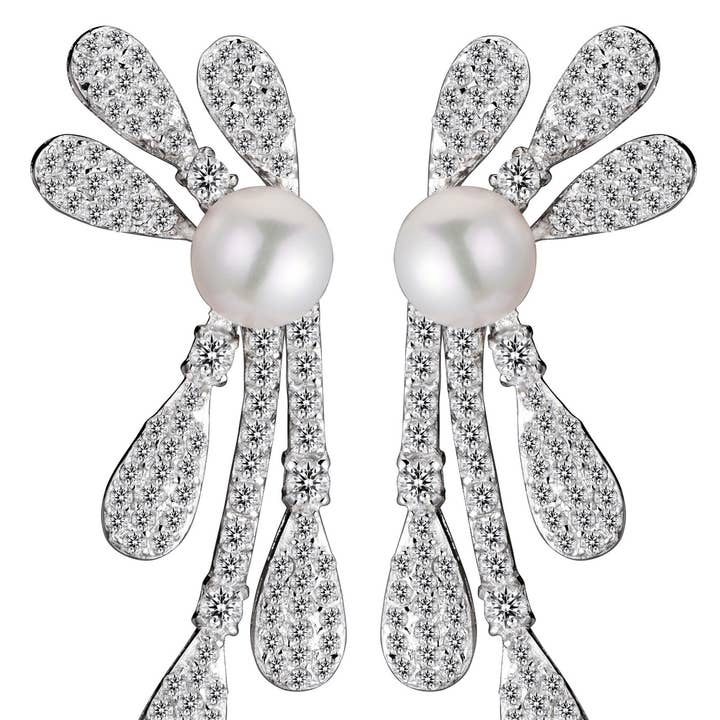 Boucles d'oreilles en forme de larme plaqué rhodium C.Z. SS (1116) pour la vente par Genevive