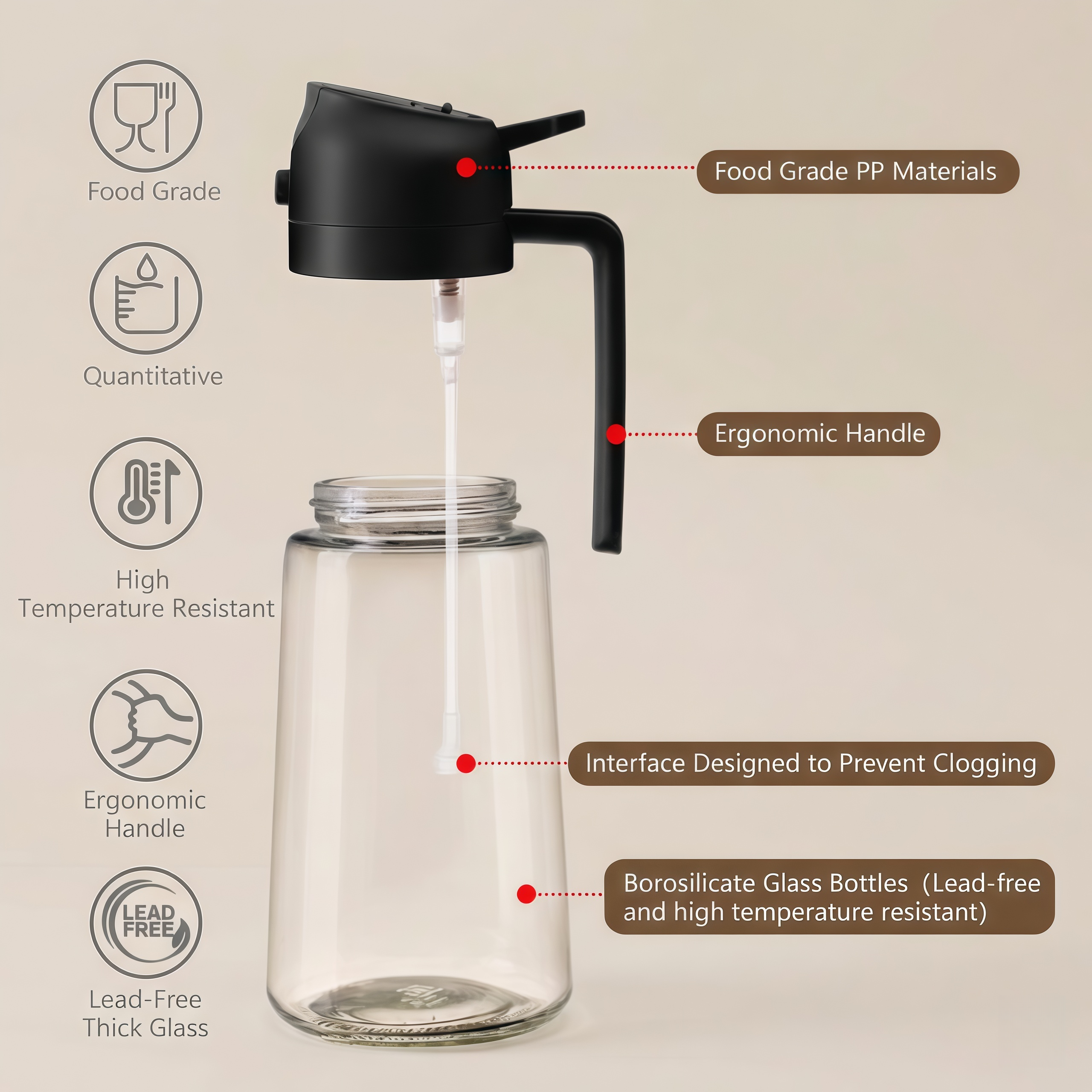 Otterware – wholesale Oil/vinegar dispenser – 2-in-1 Oil Sprayer & Oil Dispenser – 16oz Glass, Oil Bottle16