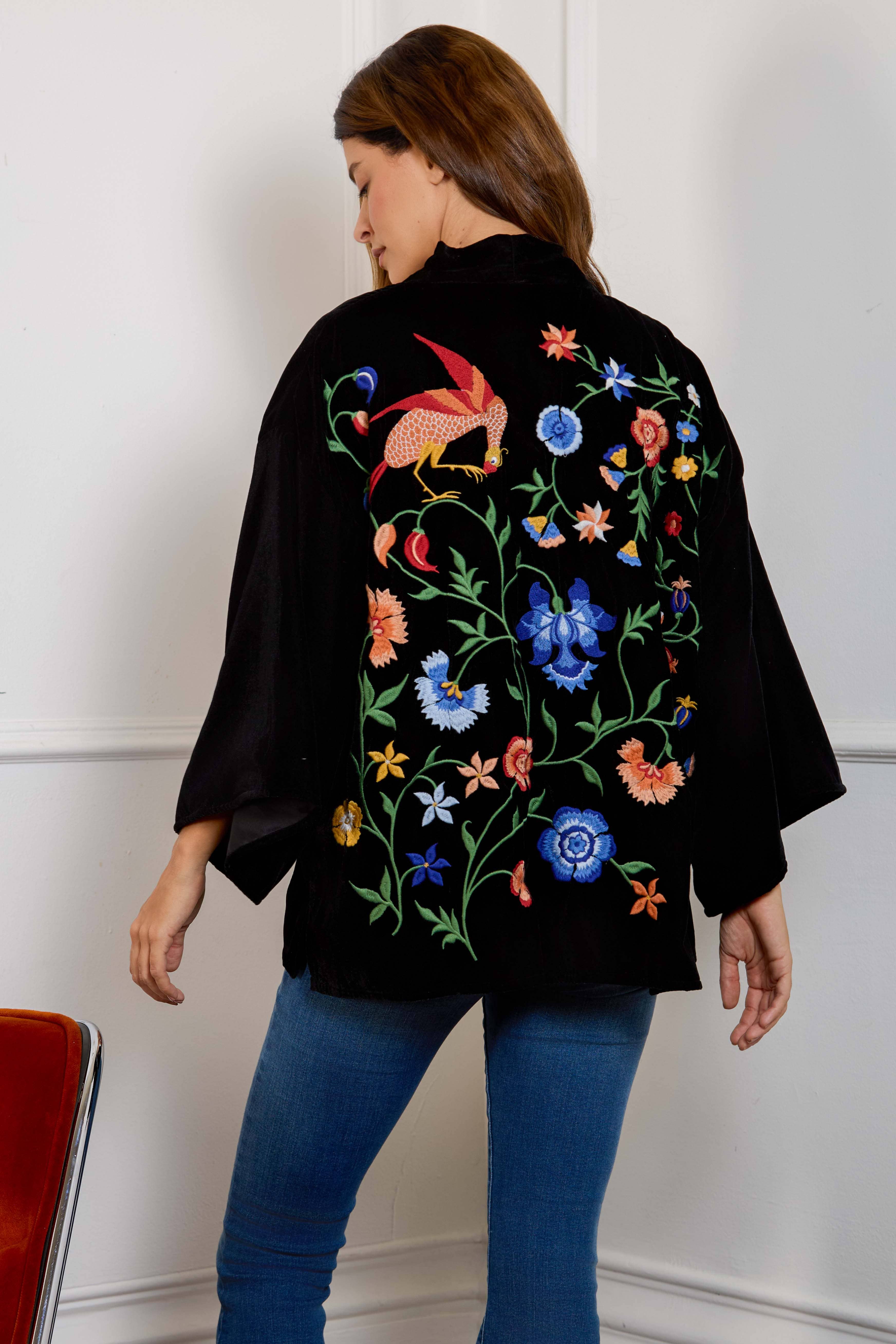 Artemis Muse - Wholesale Kimono - Women's - Regal Floral & Bird Embroidery Velvet Luxury Kimono3