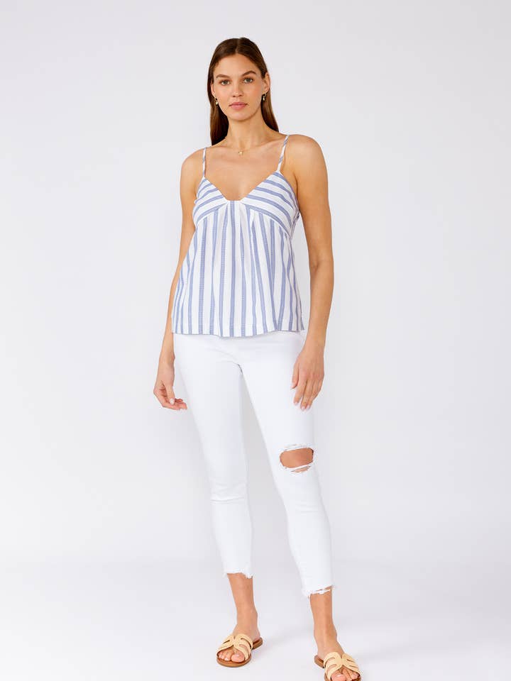 Nautical Striped V Neck Metallic Tank Top for wholesale by Lovestitch