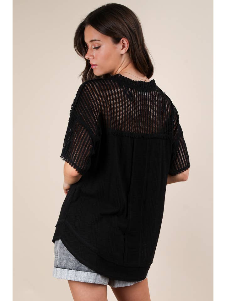 VERY J - Wholesale Knit Top - Women's - NT12088-Oversized Contrast Knit Comfy Casual Top