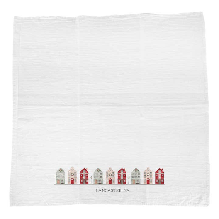 Indigo Tangerine - Wholesale Tea towel - Christmas Village w/ City, State - Custom Cotton Tea Towel3