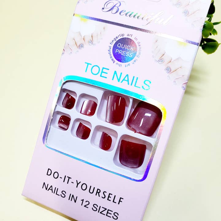 Assorted Color Women Pre Glued Press On Toe Nail Set for wholesale on Faire