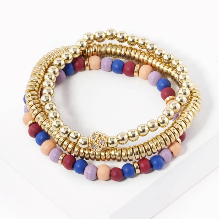 Wild Honey - Wholesale Jewelry Set - Set Of 3 Wood And Metallic Bead Stackable Stretch Bracelet3