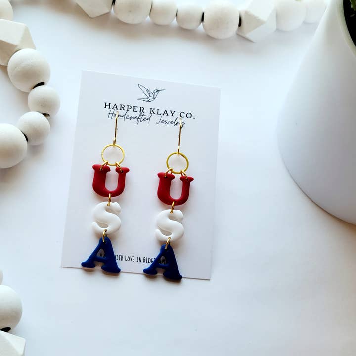 Harper Klay Co - Wholesale Dangle Earrings - The USA Set- Polymer Clay 4th of July Dangle Earrings1