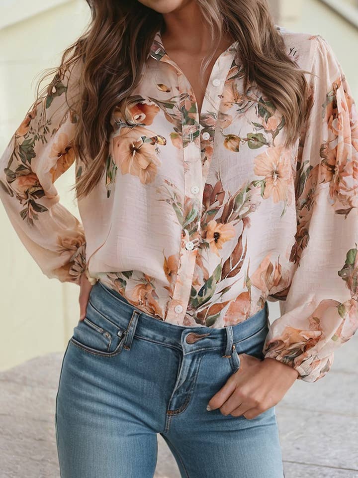 Chemise légère à manches bouffantes florales pour la vente par 1 the Woman