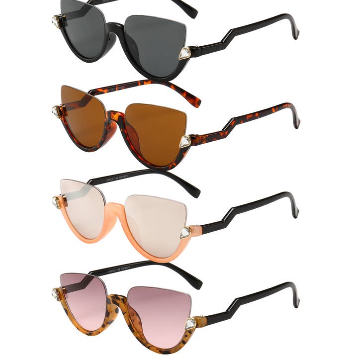 Trio Trading - Vendita all'ingrosso Occhiali da sole - Donna - Occhiali da sole con decorazioni in strass, montatura a metà, assortiti in confezione da 12.1