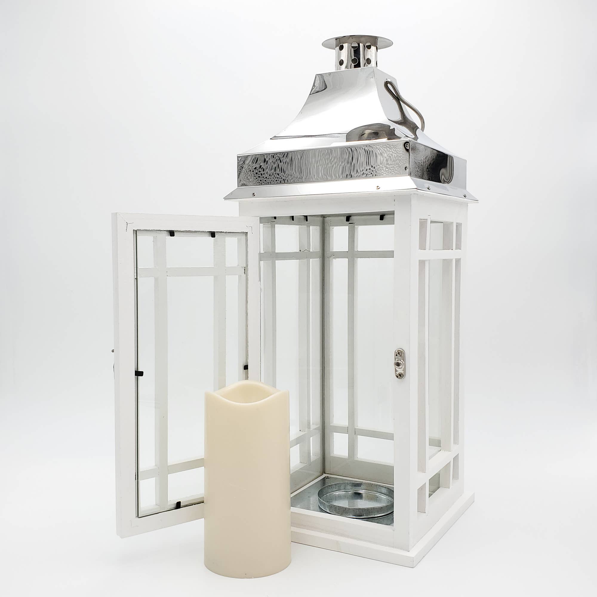 LumaBase - Wholesale Lantern - Wooden Lantern with Battery Operated Candle - White1