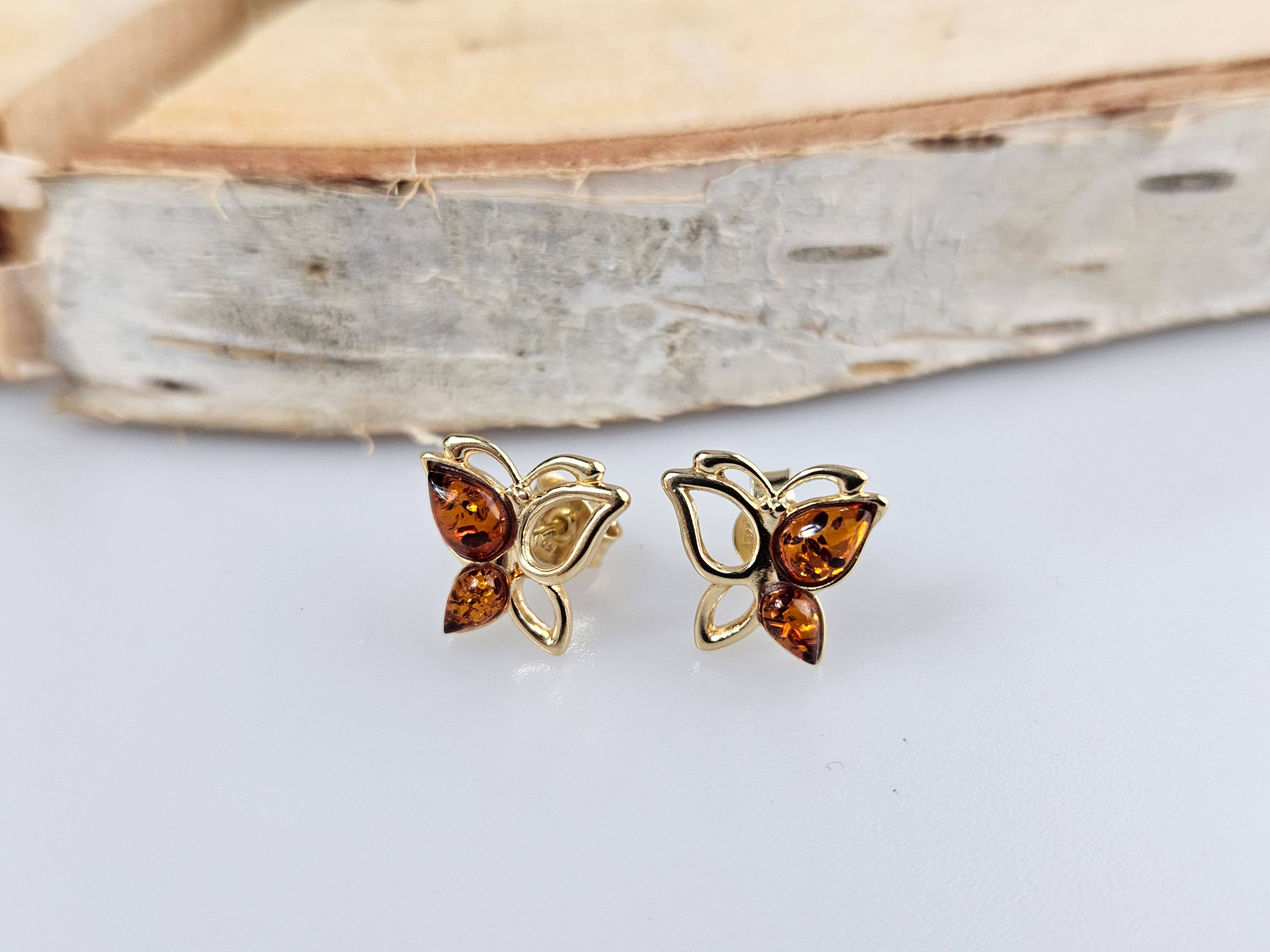 AmberLithuania - Wholesale Stud/Post Earrings - Gold earrings, butterly stud in Silver jewelry accesories0