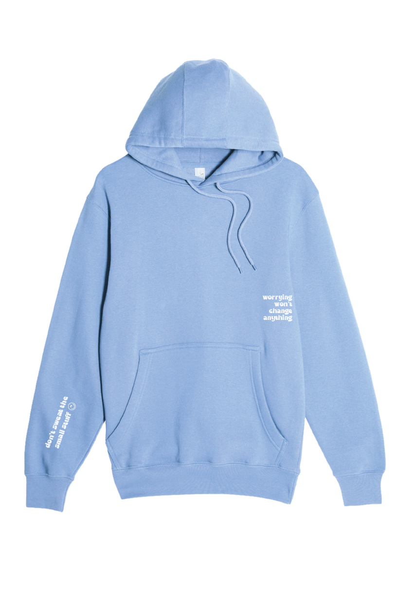 Rad Vibes Only - Wholesale Hoodie - Dames - Maak je geen zorgen over de kleine dingen Blauwe Minimal Smiley schattige hoodie0
